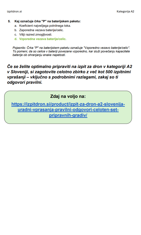 Izpit za dron A2 Slovenija - Uradni vprašanja, pravilni odgovori & celoten set pripravnih gradiv - slika 6