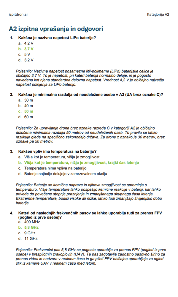 Izpit za dron A2 Slovenija - Uradni vprašanja, pravilni odgovori & celoten set pripravnih gradiv - slika 5