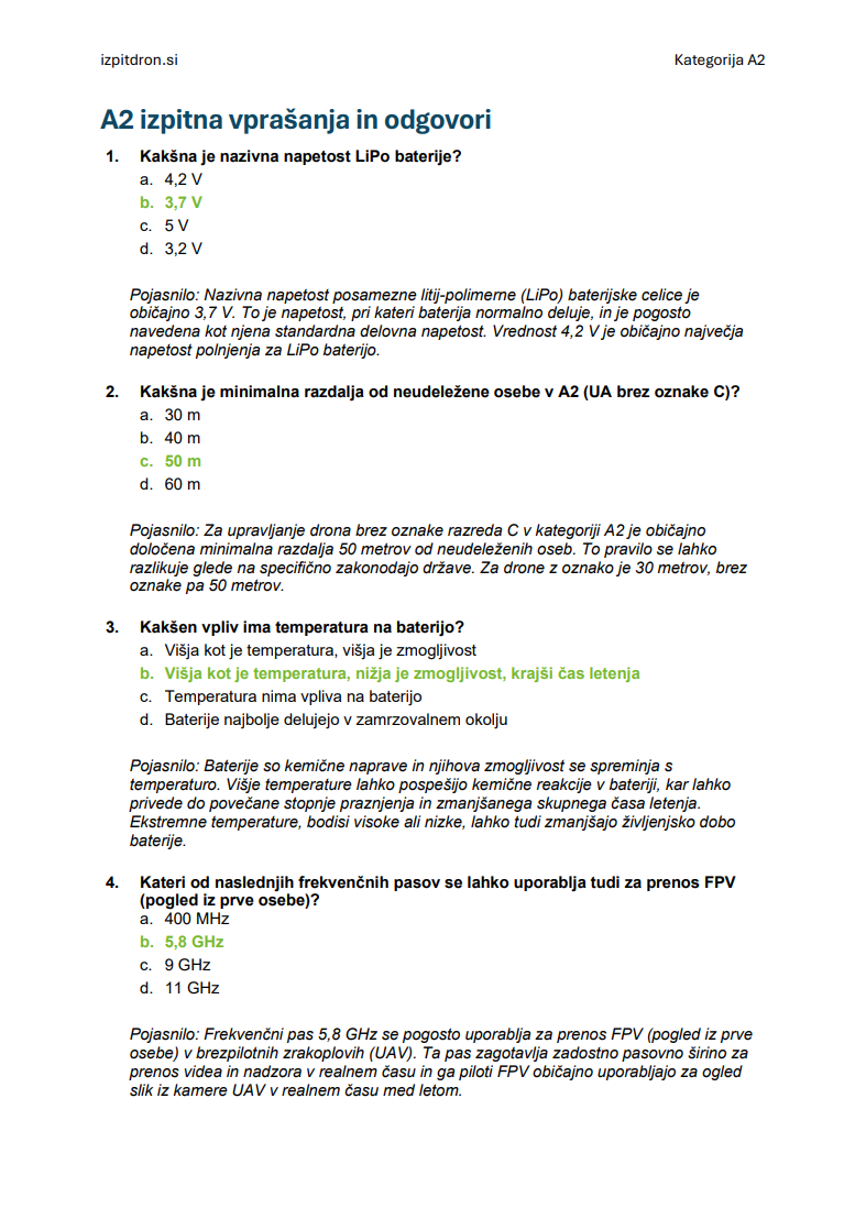 Izpit za dron A2 Slovenija - Uradni vprašanja, pravilni odgovori & celoten set pripravnih gradiv - slika 5